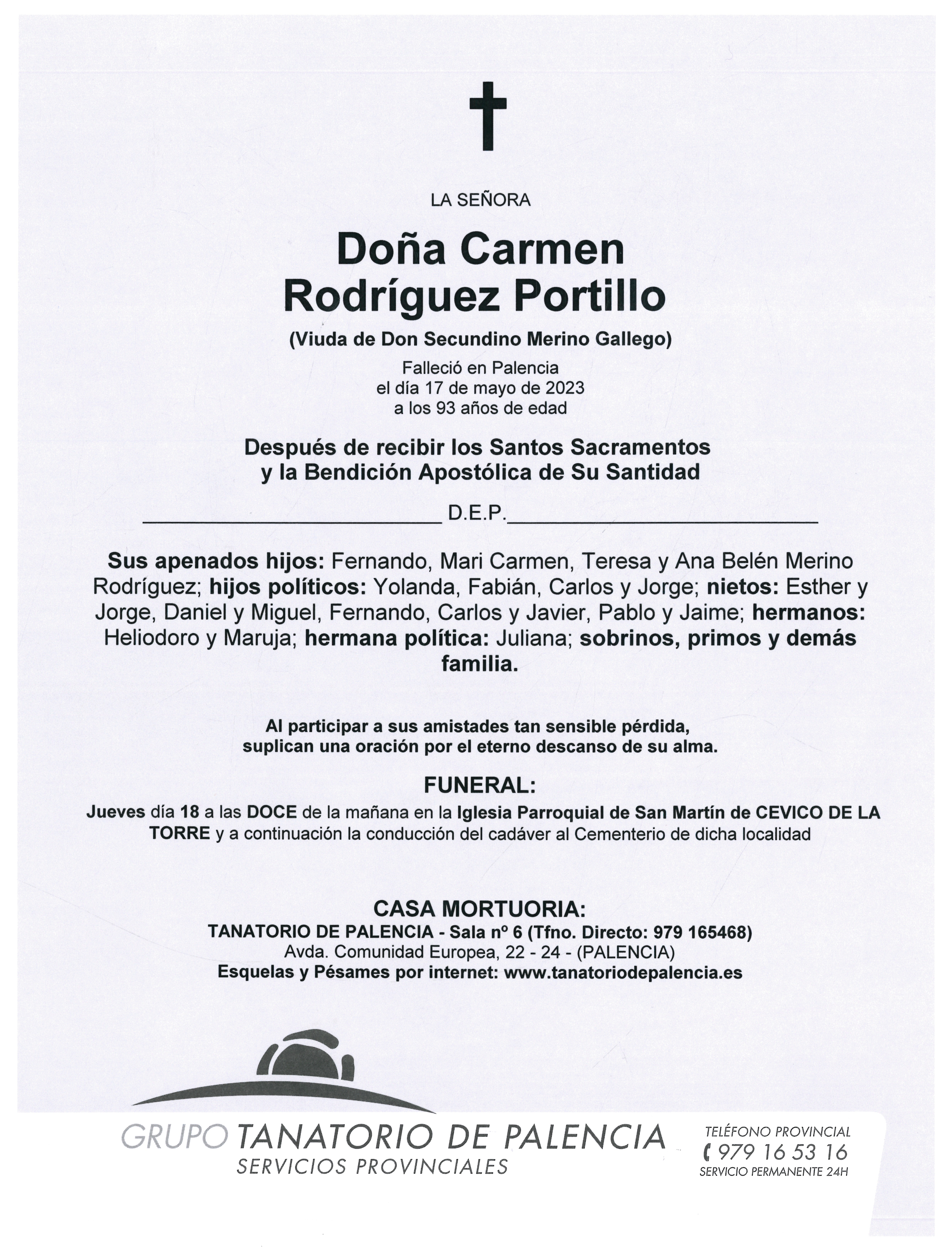 LA SEÑORA DOÑA CARMEN RODRÍGUEZ PORTILLO